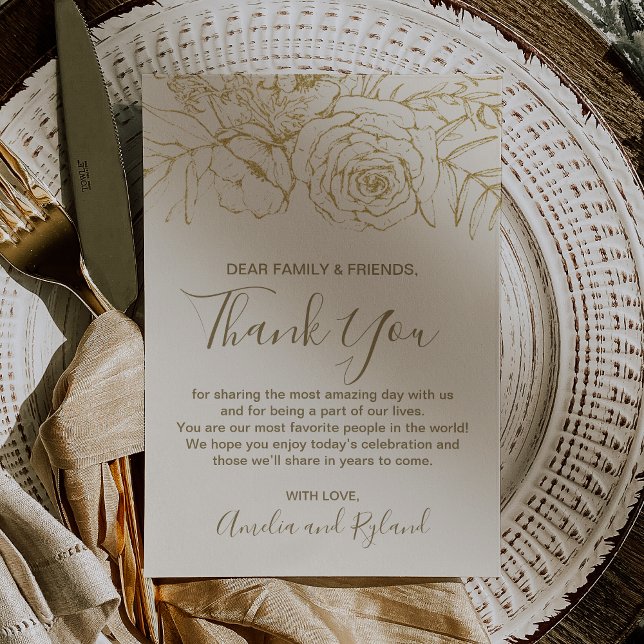 Gilded Floral Cream Gold Boho Danke Tischkarte Einladung (Gilded Floral Cream Gold Boho Thank You Table Card)