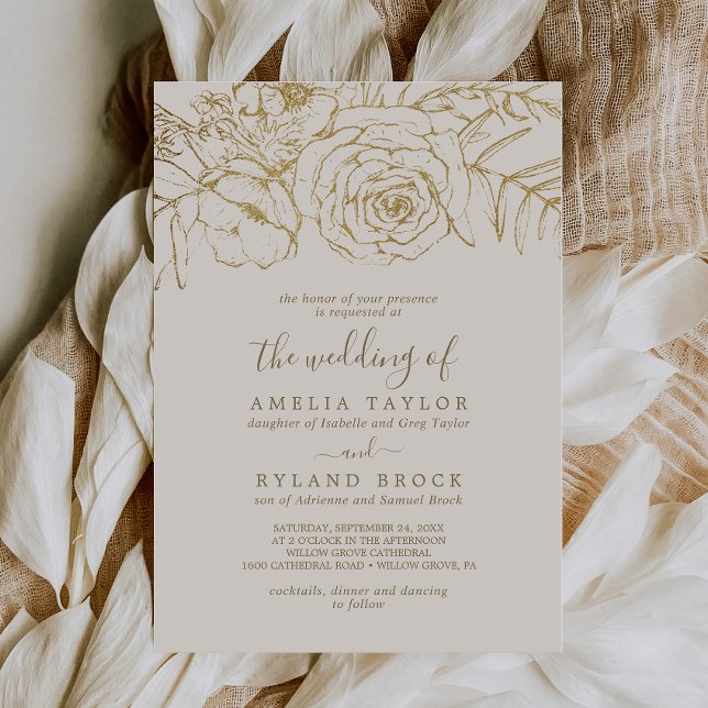 Gilded Floral | Cream Gold Parent's Names Wedding Einladung (Von Creator hochgeladen)