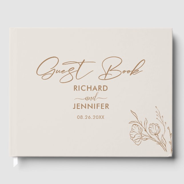 Gilded Floral Cream & Gold Personalisierte Hochzei Gästebuch (Vorderseite)