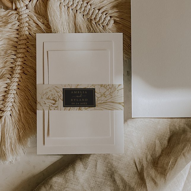Gilded Floral Cream Wedding Einladung Bauchband Einladungsbanderole (Von Creator hochgeladen)