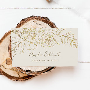 Gilded Floral   Creme and Gold Business Card Visitenkarte