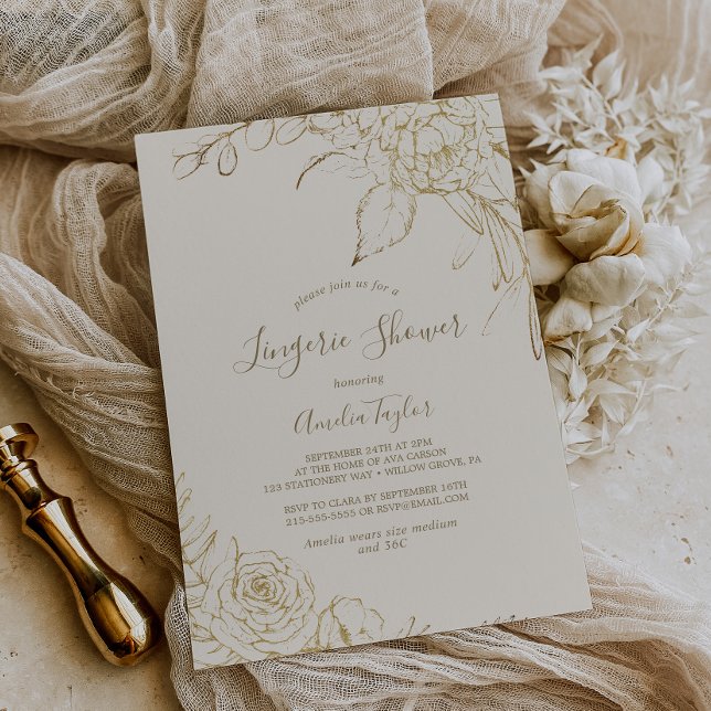 Gilded Floral | Creme and Gold Lingerie Dusche Einladung (Von Creator hochgeladen)