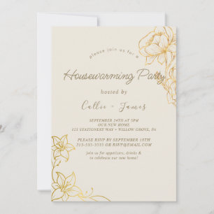 Gilded Floral   Creme & Gold Housewarming Einladung