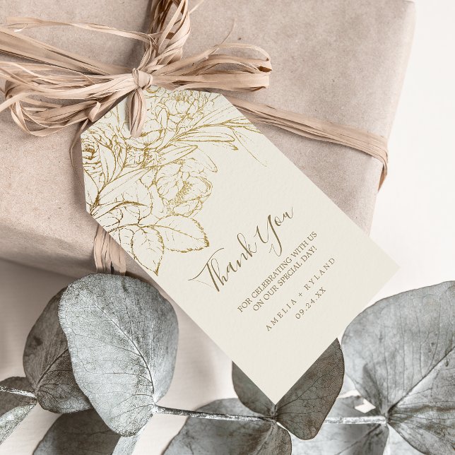 Gilded Floral | Creme und Gold Vielen Dank Geschenkanhänger (Von Creator hochgeladen)