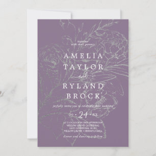 Gilded Floral Dusty Lila und Silve Faded Wedding Einladung
