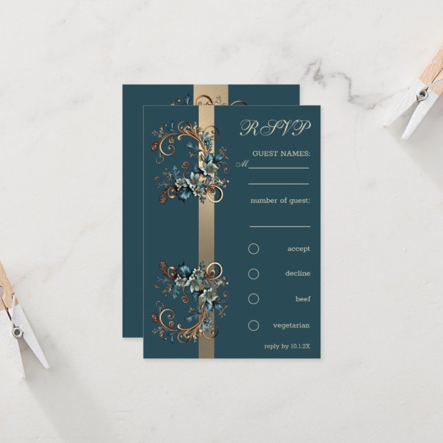 Gilded Floral Elegance UAWG Einladung (Vorderseite/Rückseite Beispiel)