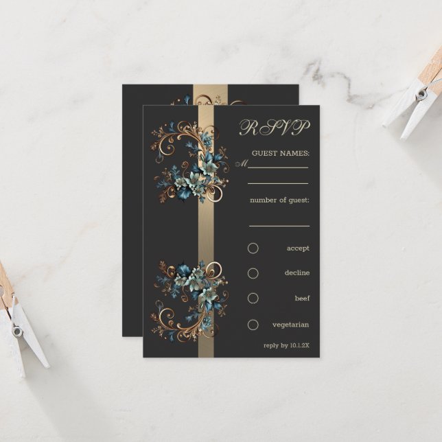 Gilded Floral Elegance UAWG Einladung (Vorderseite/Rückseite Beispiel)