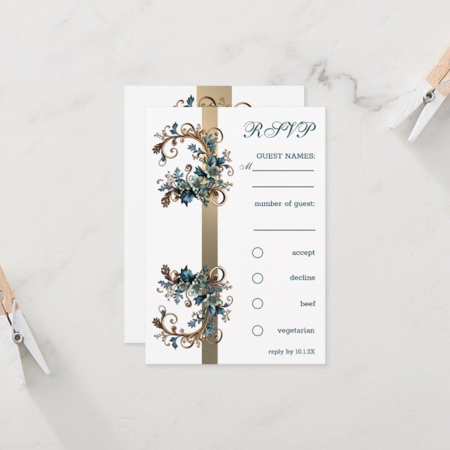 Gilded Floral Elegance UAWG Einladung (Vorderseite/Rückseite Beispiel)