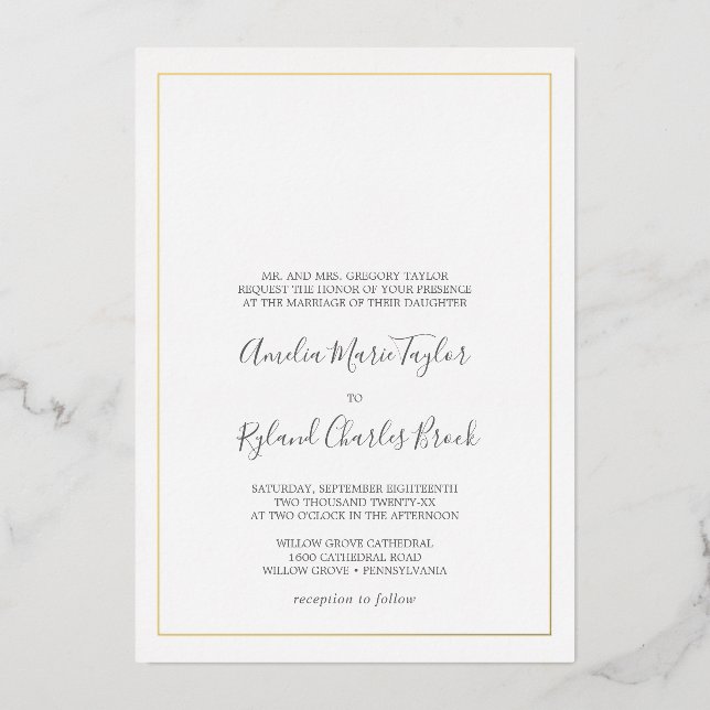 Gilded Floral | Formales Hochzeitsfeiern mit Goldf Folieneinladung (Vorderseite)