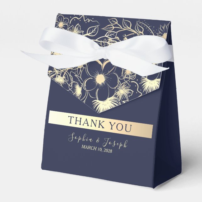 Gilded Floral Gold Navy Blue Wedding Geschenkschachtel (Vorderseite)