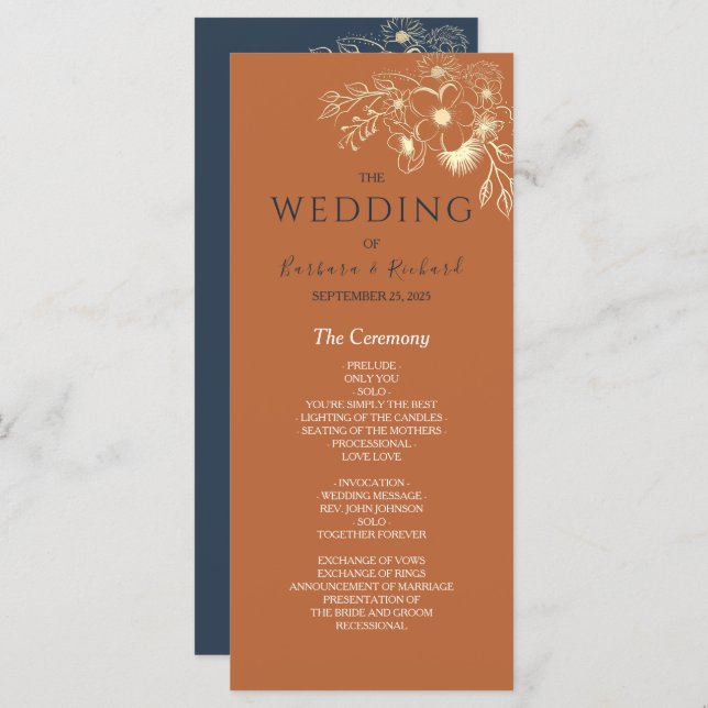 Gilded Floral Gold Wedding Program Programm (Vorne/Hinten)
