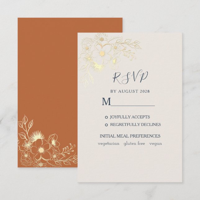 Gilded Floral Gold Wedding RSVP Card (Vorne/Hinten)