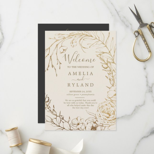 Gilded Floral | Hochzeit mit Creme und Gold Programm (Vorderseite/Rückseite Beispiel)
