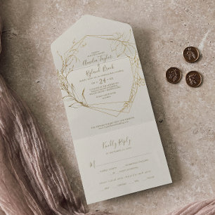 Gilded Floral   Hochzeit von Creme und Gold All In One Einladung