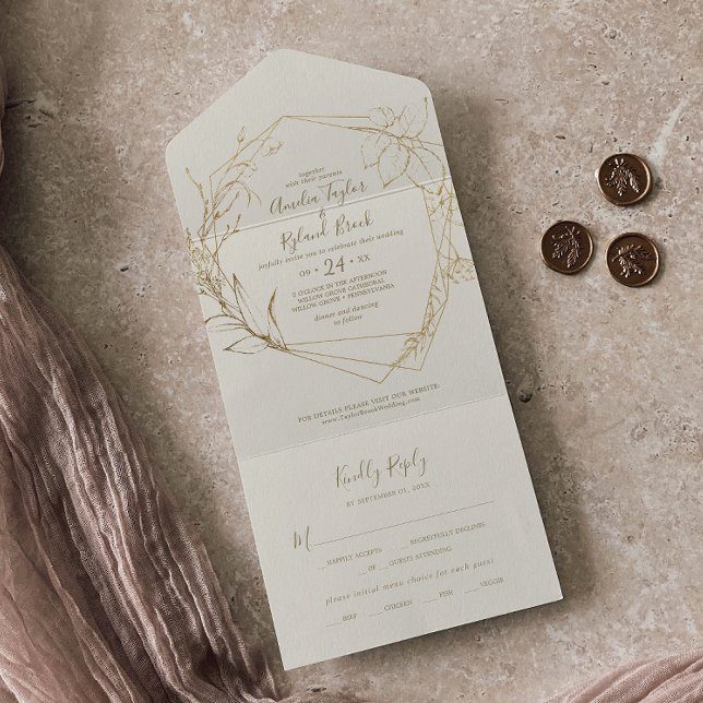 Gilded Floral | Hochzeit von Creme und Gold All In One Einladung (Von Creator hochgeladen)