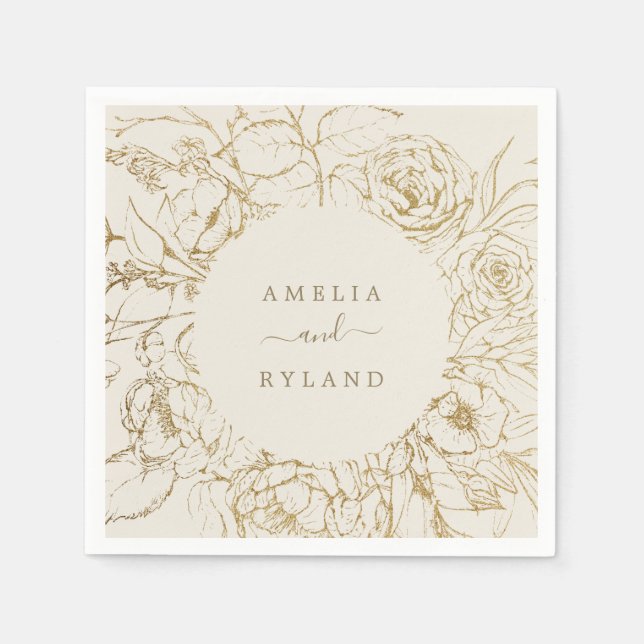 Gilded Floral | Hochzeit von Creme und Gold Serviette (Vorderseite)