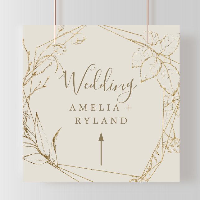 Gilded Floral | Kurs für Hochzeiten mit Creme und  Poster (Gilded Floral | Cream and Gold Wedding Directional Poster)