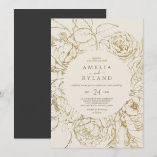 Gilded Floral Lässige Hochzeit mit Creme und Gol Einladung