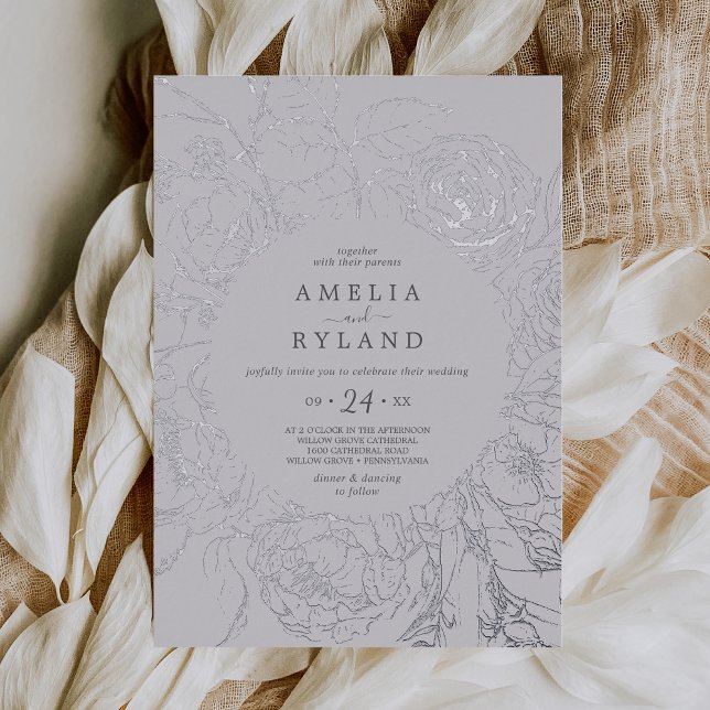 Gilded Floral | Lässige Hochzeit mit Silberfolie g Folieneinladung (Von Creator hochgeladen)