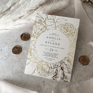 Gilded Floral   Lässige Hochzeit von Goldcreme Folieneinladung