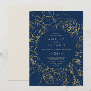 Gilded Floral Lässige Hochzeit von Navy Blue und Einladung