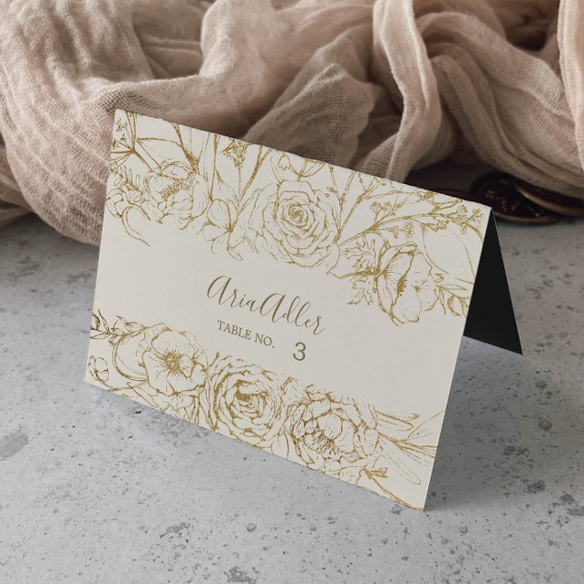 Gilded Floral | Platzkarten für Hochzeiten mit Cre Tischnummer (Von Creator hochgeladen)