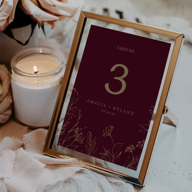 Gilded Floral Printable Burgundy Gold Tischnummer (Gilded Floral Printable Burgundy Gold Table Number)