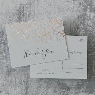 Gilded Floral   Rose Gold Foil und Grau Vielen Dan Folie Einladungspostkarte