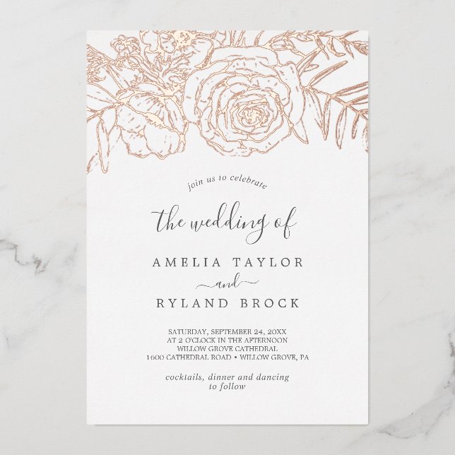 Gilded Floral | Rose Gold für die Hochzeit von Folieneinladung (Vorderseite)