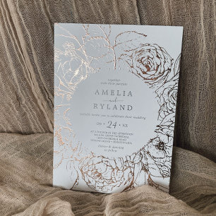 Gilded Floral Rose Goldener Pinsel Lässige Hochzei Folieneinladung