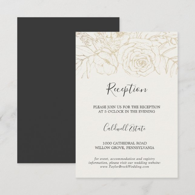Gilded Floral | verblasster Empfang Begleitkarte (Vorne/Hinten)