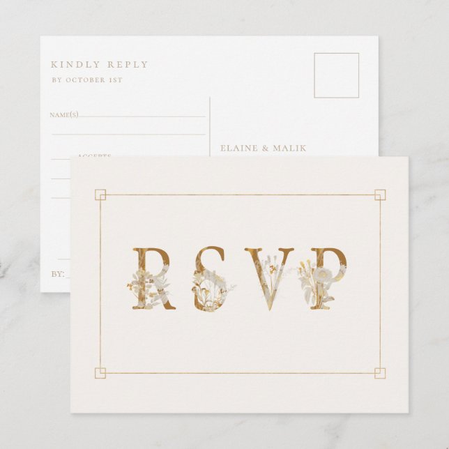 Gilded Floral Wedding RSVP Song Request Einladungspostkarte (Vorne/Hinten)