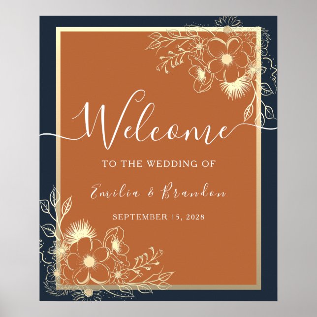 Gilded Floral Wedding Welcome Poster (Vorne)