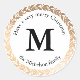 Gilded Garland Elegant Circle Monogram Runder Aufkleber
