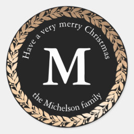 Gilded Garland Elegant Circle Monogram Runder Aufkleber