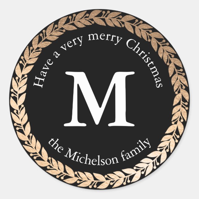 Gilded Garland Elegant Circle Monogram Runder Aufkleber (Vorderseite)
