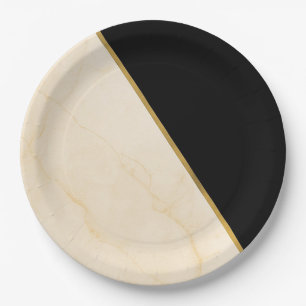 Gilded Geometry Luxe Elfenbein- & Goldmarmor-Hochz Pappteller