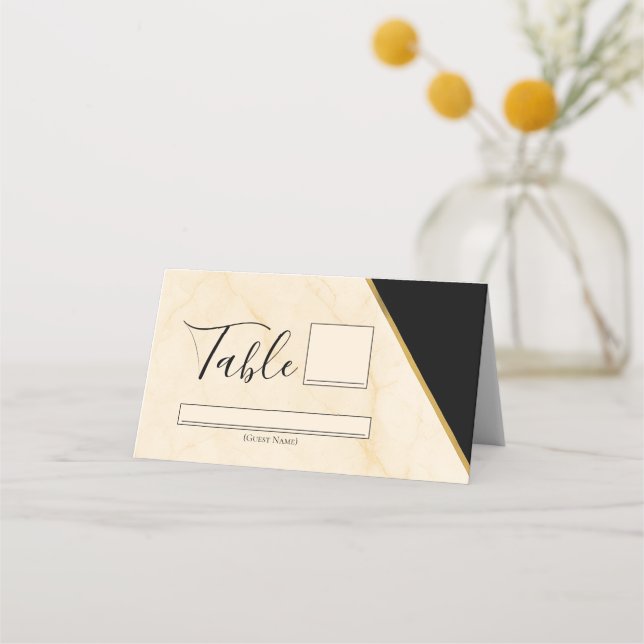 Gilded Geometry Luxe Ivory & Gold Marble Wedding Platzkarte (Vorderseite)