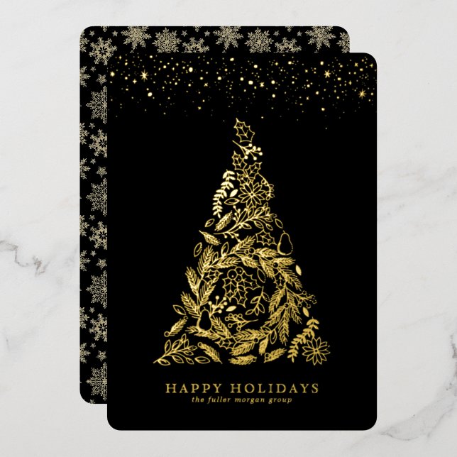 Gilded Gold Tree Corporate Holiday Card Folieneinladung (Vorderseite/Rückseite)