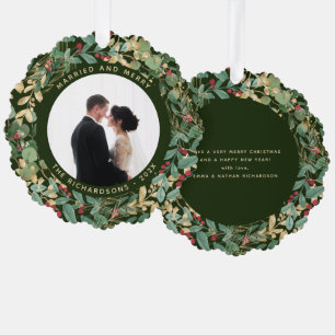 Gilded Green Green   Verheiratetes und fröhliches  Ornament Karte