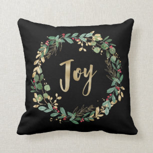 Gilded Greenery Black Gold Christmas Joy Kissen