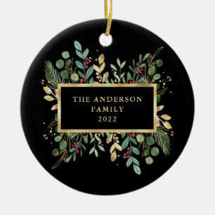 Gilded Greenery Black Weihnachtsfeiertag Keramik Ornament