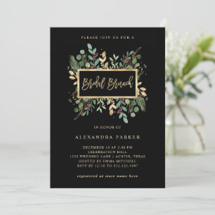 Gilded Greenery on Black   Christmas Bridal Brunch Einladung
