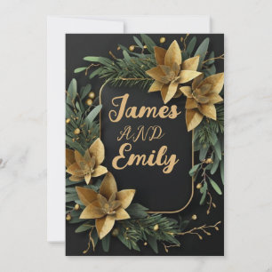 Gilded Greenery on Black   Hochzeitseinladung Einladung