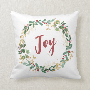 Gilded Greenery White Gold Christmas Joy Kissen