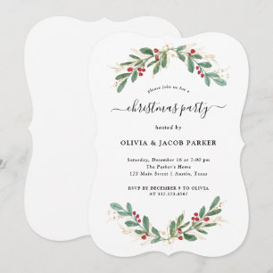 Gilded Greenery White   Weihnachts- und Feiertagsp Einladung