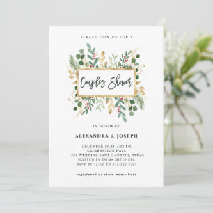 Gilded Greenery White Weihnachtsdusche Einladung