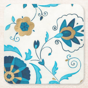 Gilded Indigo Blume mit weißem Hintergrund Rechteckiger Pappuntersetzer