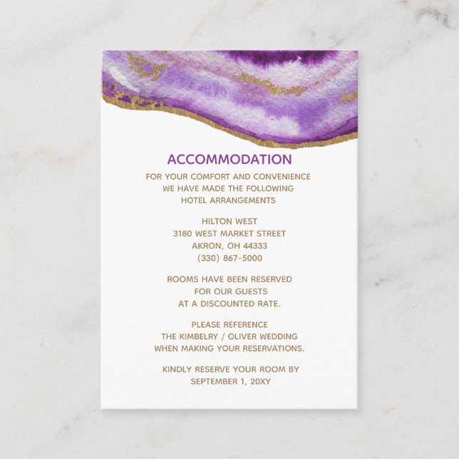 Gilded Lila Agate Wedding Card Begleitkarte (Vorderseite)