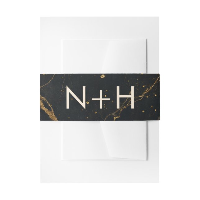 Gilded Midnight Marble Black & Gold Wedding Einladungsbanderole (Vorderseite Beispiel)